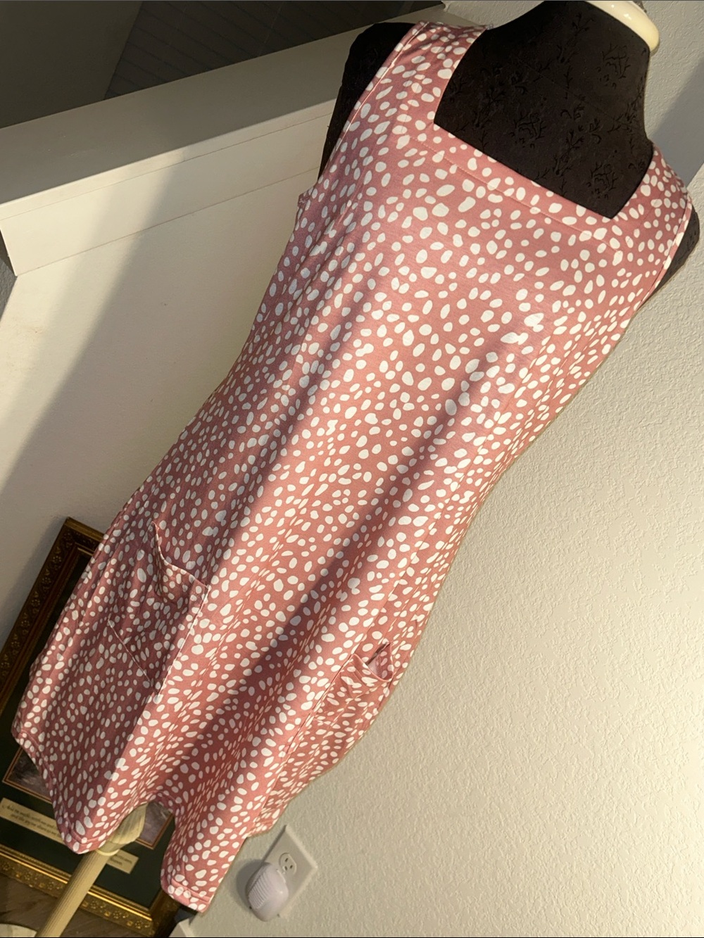 Sleeveless Pink Dot Shift Dress with Patch Pockets